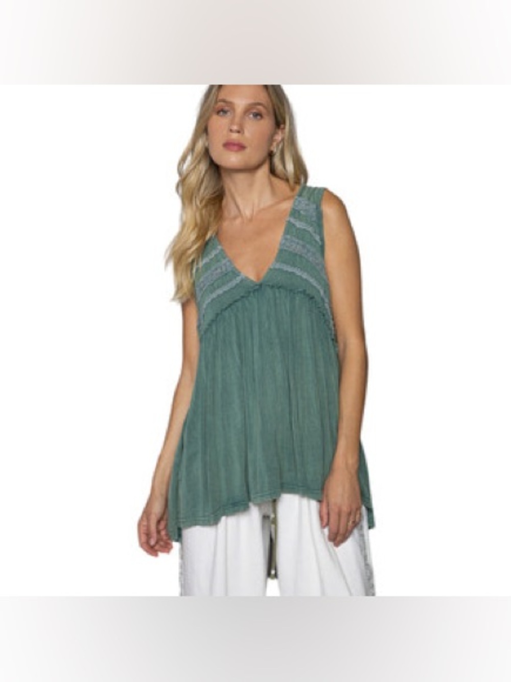 POL Washed Evergreen Flowy Boho Baby Doll Tank Top Size Medium